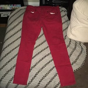 Red denim skinny jeans